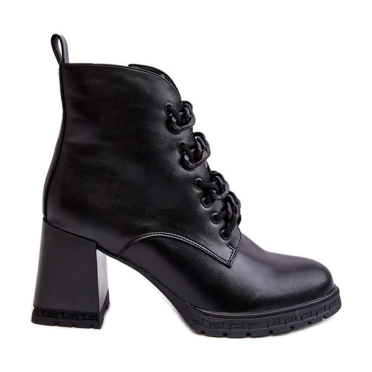 S.Barski Botas femininas de salto alto com cordões D&amp;A CR8120 pretas preto