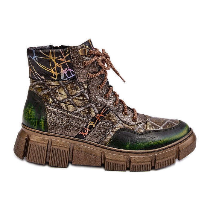 Botas femininas estampadas de couro Maciejka 06145-24 verde-oliva