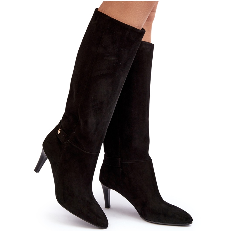 Botas femininas de camurça de salto alto Laura Messi 2694 pretas preto
