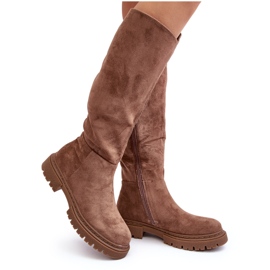 Botas femininas acima do joelho com isolamento marrom da Heliofa