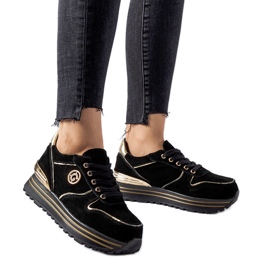 Tênis de camurça Therrien preto e dourado