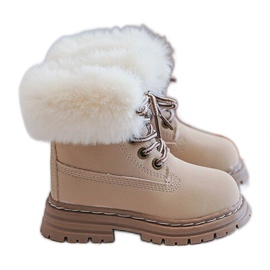 Botas Trapper Infantil com Zíper e Pele, Bege Gerande