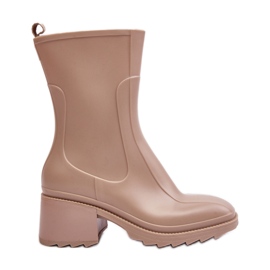 Botas Wellington Foscas Femininas com Salto Alto, Bege Bertaida