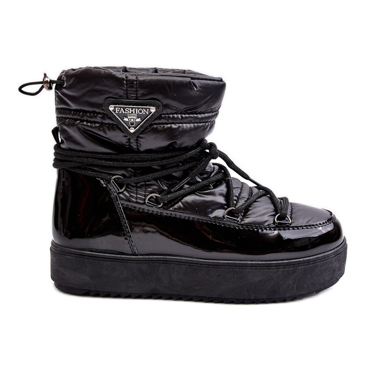 Botas femininas de neve com plataforma e cadarço Fleure preto
