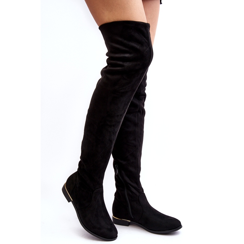 Super Me Botas femininas acima do joelho com salto plano, Bikka preta preto Super Me Botas femininas acima do joelho com salto plano, Bikka preta preto