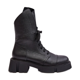 Botins femininos de couro com salto plano maciço Zazoo 976A preto