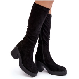 S.Barski Botas femininas acima do joelho com salto alto enorme D&amp;A SN622-10A pretas preto