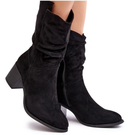 Botas femininas isoladas com cano franzido e salto alto, preto Shavy