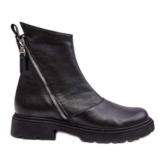 Botas rasas femininas de couro Laura Messi 2620/975 pretas preto