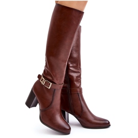 Sergio Leone Botas femininas de salto alto com fivela, marrom quente Sendilia