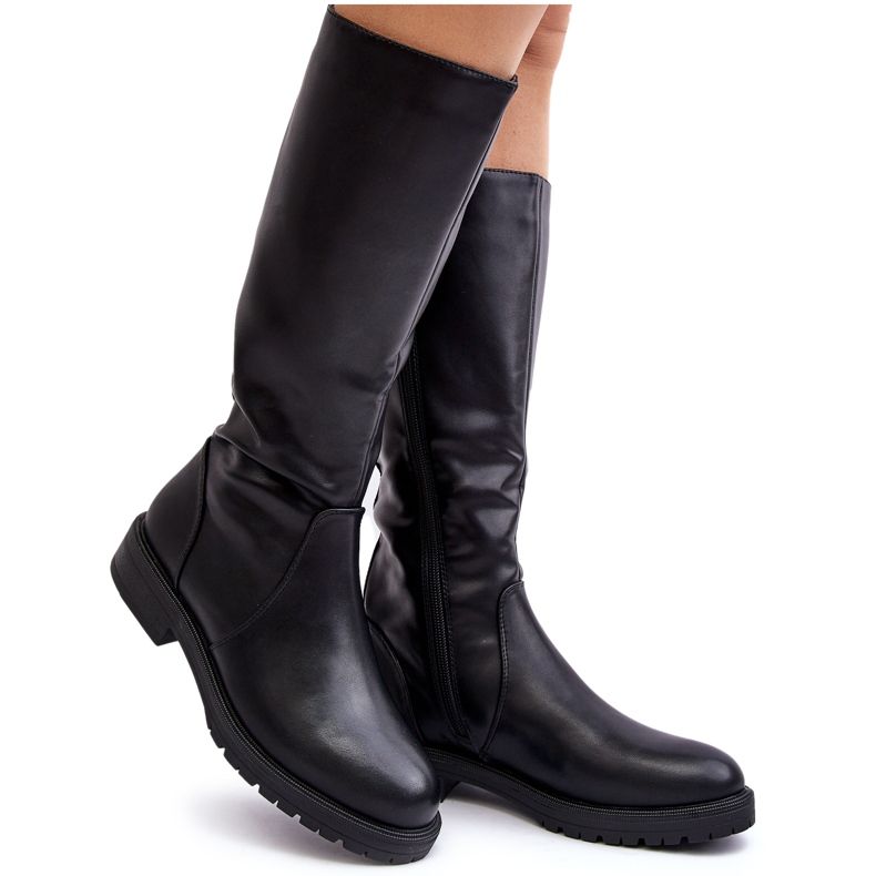 Sergio Leone Botas femininas isoladas com salto plano, Evelio Preto