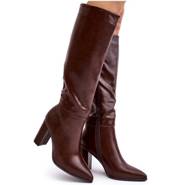 Botas femininas de cano alto com salto alto marrom Fiminna marrom