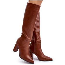 Botas femininas de cano alto Camel Fiminna marrom