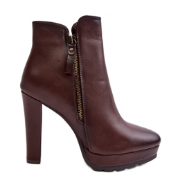 Botins de salto alto Inezma castanhos com fecho de correr marrom