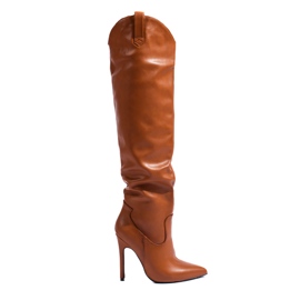 Botas femininas de salto alto camelo Shelovet marrom