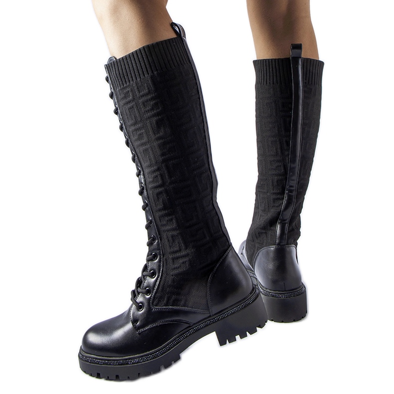Botas meia pretas com strass Pierina preto