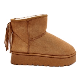 Botas de neve femininas em plataforma enorme com franjas Camel Lirico castanho Botas de neve femininas em plataforma enorme com franjas Camel Lirico castanho