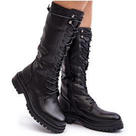 Botas femininas de cano médio com cadarço, preta Elavettsa preto