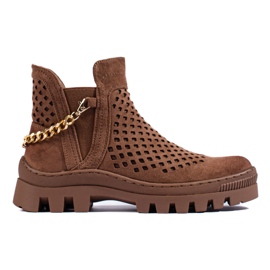 W. Potocki Botins femininos de camurça vazados marrons da Potocki marrom