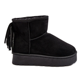 Botas femininas de neve em plataforma enorme com franjas, Lirico Preto