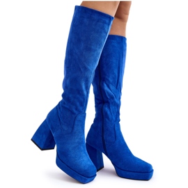 Botas femininas isoladas com salto grosso, azul Layala