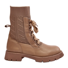 Botas Femininas com Meia Amarrada, Gentiana Marrom