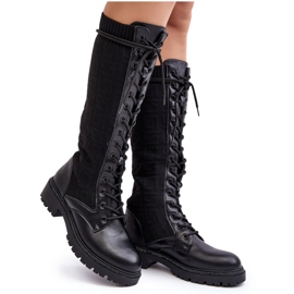 Botas femininas com cadarço e cano elástico preto Virxinia preto