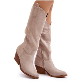 Botas de cowboy femininas acima do joelho, bege claro, Oppore