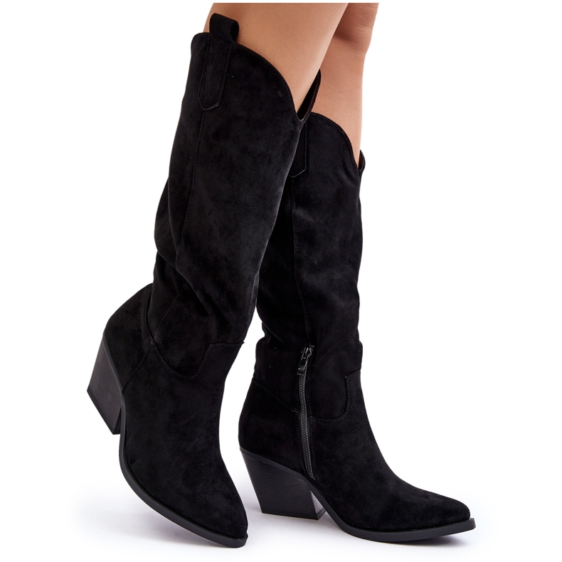 Botas de cowboy femininas acima do joelho pretas Oppore preto
