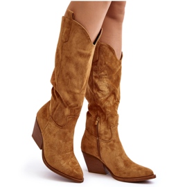 Botas de cowboy femininas acima do joelho camelo Oppore marrom