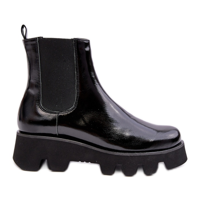 Botas Chelsea femininas de couro com sola maciça Laura Messi 2571 pretas preto