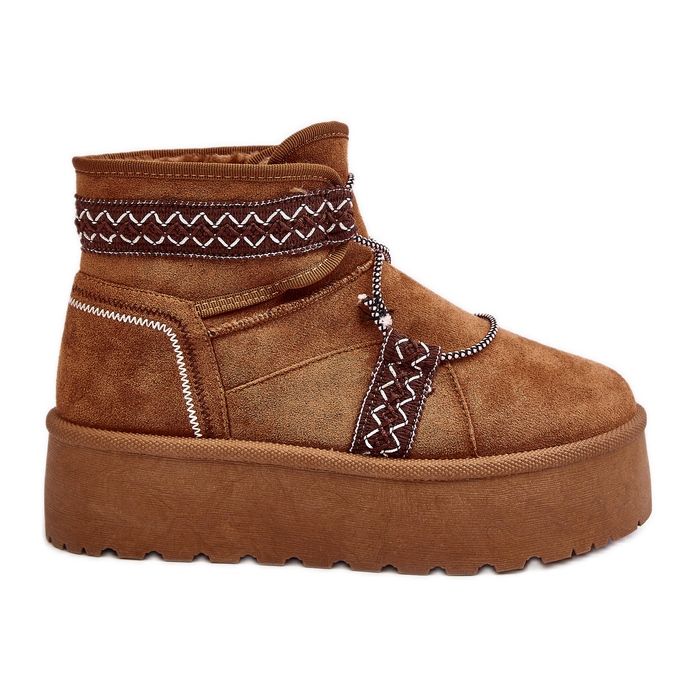 Botas femininas de neve com sola grossa e cadarço camelo Milson castanho