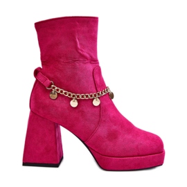 Botins femininos com corrente fúcsia Tiselo rosa