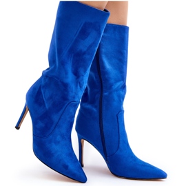 Botas femininas de salto médio de cano alto, azul Odetteia