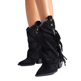 Botas de cowboy femininas Shelovet de camurça preta com franjas preto