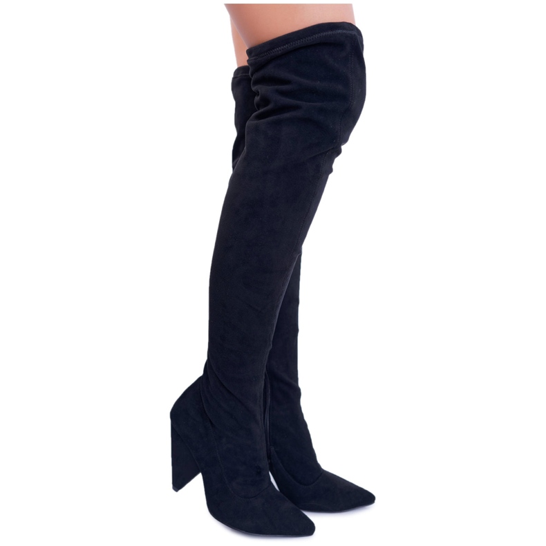 Lu Boo Botas femininas de camurça de salto alto preto Tamar preto
