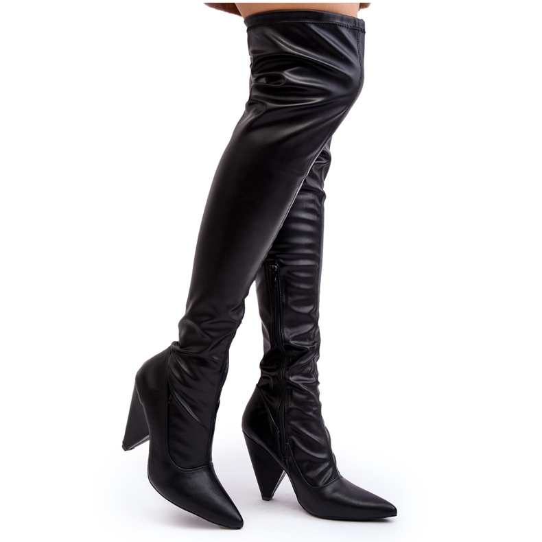 Botas de salto alto em couro ecológico Lu Boo, pretas preto