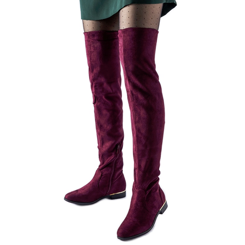 Botas longas Elwira em camurça ecológica bordô quente vermelho