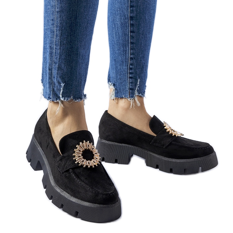 Mocassins pretos decorados com fivela Stanislas