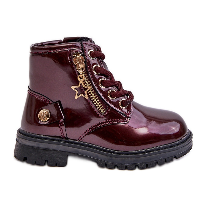 Botas femininas de couro envernizado com zíper, Felori bordô quente vermelho Botas femininas de couro envernizado com zíper, Felori bordô quente vermelho