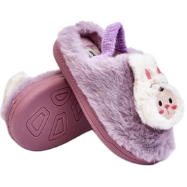 Chinelos infantis de coelhinho peludo, Dicera Roxo