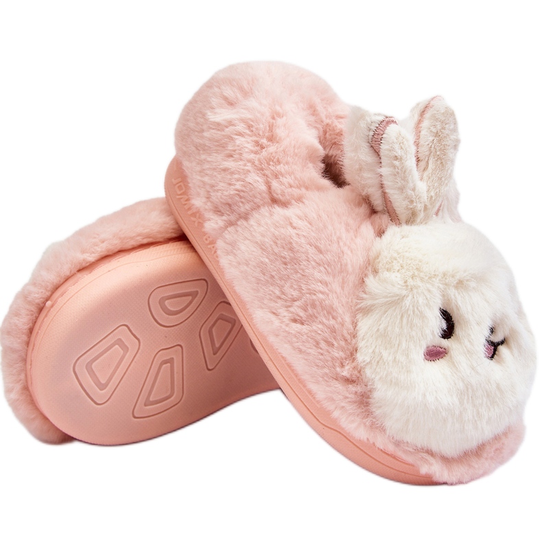 Chinelos infantis peludos com coelhinho Apolanie rosa claro