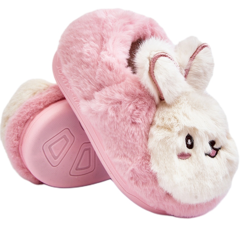 Chinelos infantis peludos com coelhinho Apolanie rosa