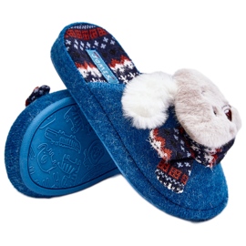 Chinelos infantis com sola grossa e ursinho de pelúcia, azul, Dasca Chinelos infantis com sola grossa e ursinho de pelúcia, azul, Dasca