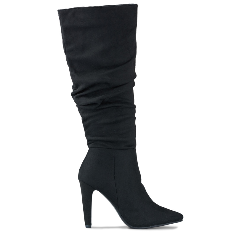 Botas femininas de camurça preta de salto alto preto