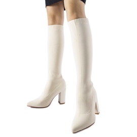 Botas meia bege de salto alto da Conway