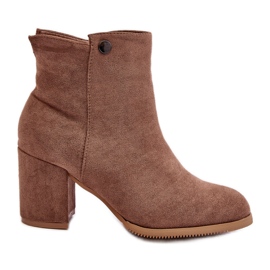 Botins femininos de camurça com salto alto marrom Selela