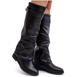 Botas femininas rasteiras com cano franzido, Tercella preta preto Botas femininas rasteiras com cano franzido, Tercella preta preto