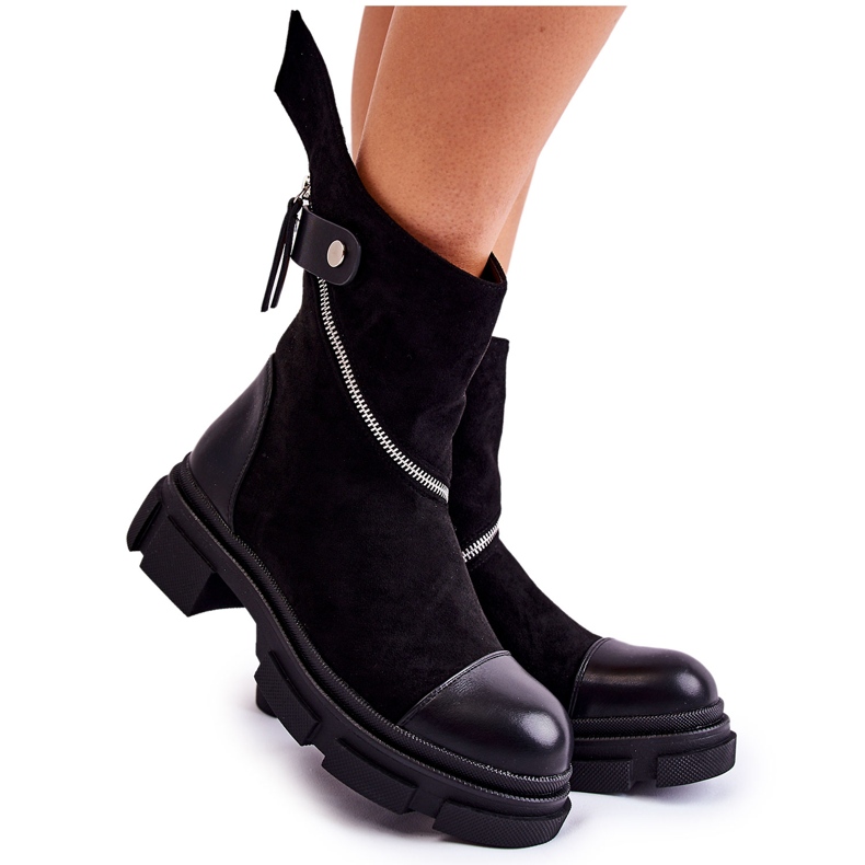Seastar Botas de camurça femininas da moda com zíper Kandell preto