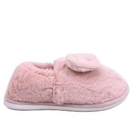 Emres Chinelos de pele rosa com laço